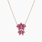 Pink Sapphire Ruby & Fancy Diamond Floral Rose Gold Butterfly Pendant Necklace