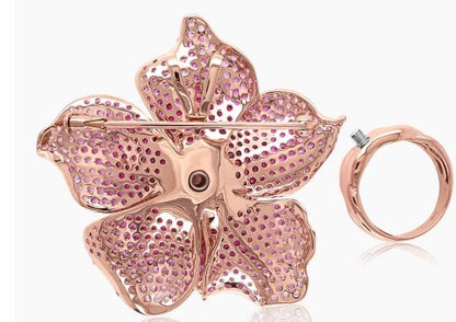 Ruby & Pink Sapphire & Diamond Pave Set 18K Rose Gold Lilly Flower Ring