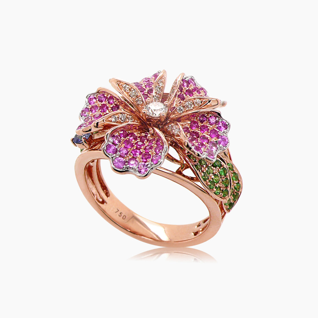 Pink Sapphire Ruby & Multi-Gemstone Lilly Flower 18K Rose Gold Ring