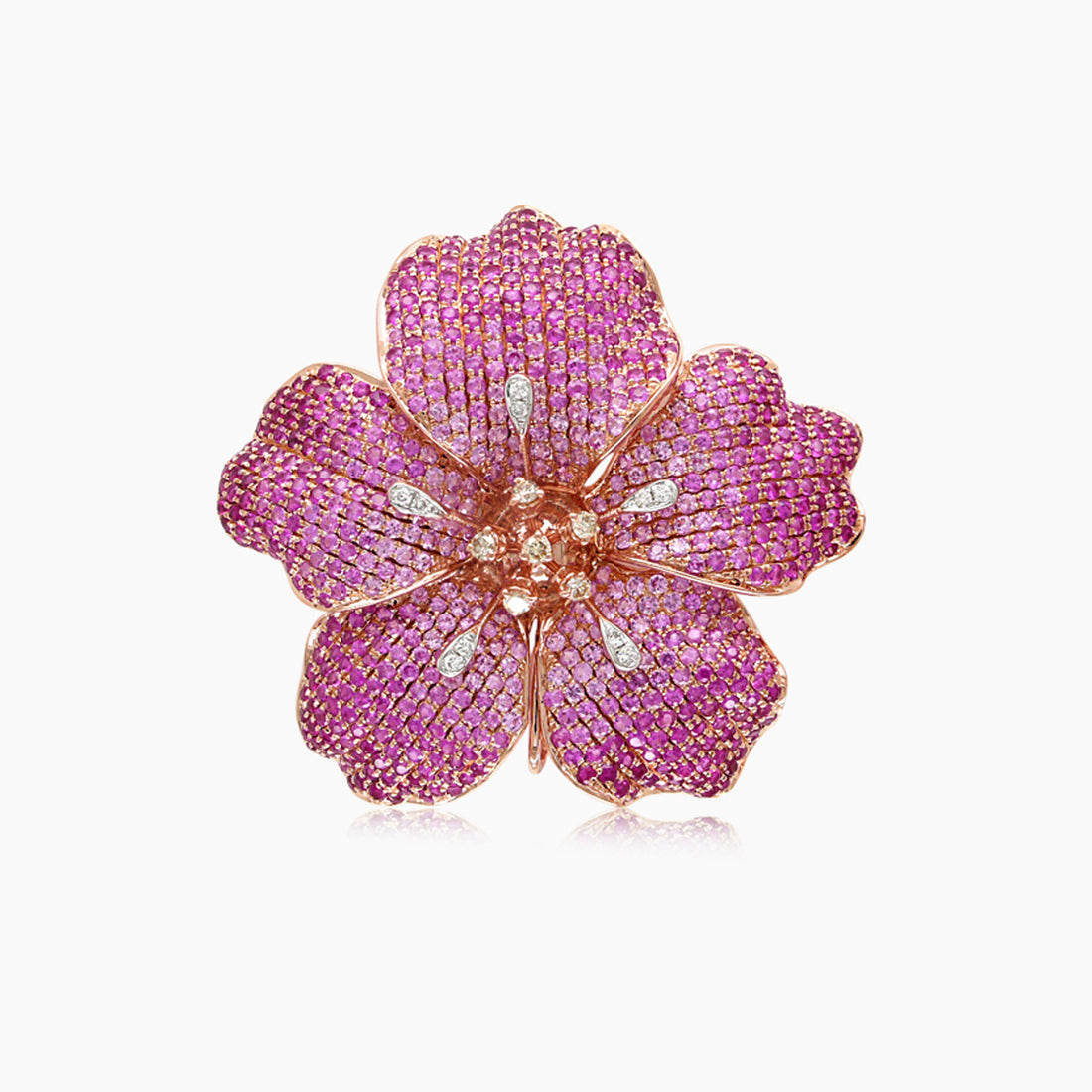 Pink Sapphire Ruby & Diamond Lilly Flower Flower 18K Rose Gold Design Ring
