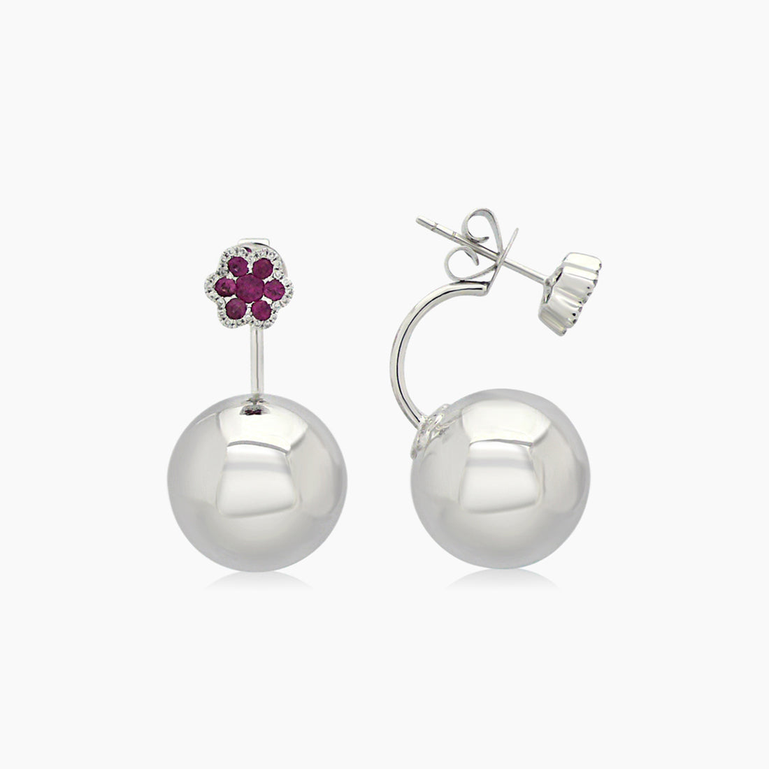 Globes Ruby White Diamond & Ruby 18K White Gold Ball Earrings