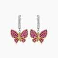 Pink Ruby & Diamonds Butterfly Sweet 18K White Yellow Gold Clip Earrings