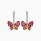 Pink Ruby & Diamonds Butterfly Sweet 18K White Yellow Gold Clip Earrings