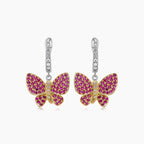 Pink Ruby & Diamonds Butterfly Sweet 18K White Yellow Gold Clip Earrings