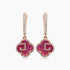 Ruby & Diamond 18K Rose Gold Floral Flower Clover Style Drop Earrings