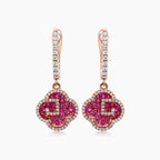 Ruby & Diamond 18K Rose Gold Floral Flower Clover Style Drop Earrings