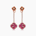 Ruby & Diamond 18K Rose Gold Floral Flower Clover Style Drop Earrings