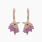 Eagle Bird Diamonds Pave & Ruby & Green Garnet 18K Rose Gold Earrings