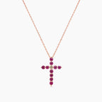 Red Ruby & Fancy Diamond 18K Rose Gold Cross Pendant Necklace