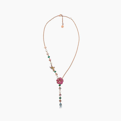 Aquamarine & Multi-Color Sapphire & Pearl & Fancy Diamond Floral Gold Necklace