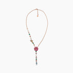 Aquamarine & Multi-Color Sapphire & Pearl & Fancy Diamond Floral Gold Necklace
