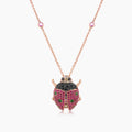 Ladybug Bug Pink Sapphire & Diamond Pave & Green 18K Rose Gold Pendant Necklace