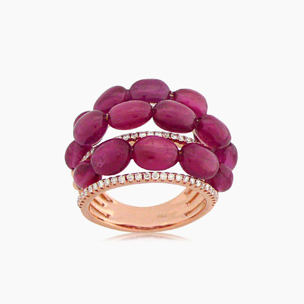 22.44 Ctw Antique Style Diamond & Ruby 18K Rose Gold Ring