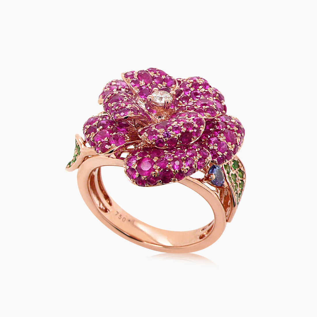 Ruby & Blue Sapphire & Multi-Gemstone Lilly Flower Flower 18K Rose Gold Ring