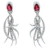 Red Pink Tourmaline Long Feather Diamond Drop 18k White Gold Earrings