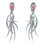 Red Pink Tourmaline Long Feather Diamond Drop 18k White Gold Earrings