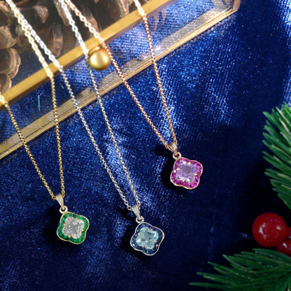 Lily Cut Pink Amethyst & Ruby Halo Set Pendant Rose Gold Necklace