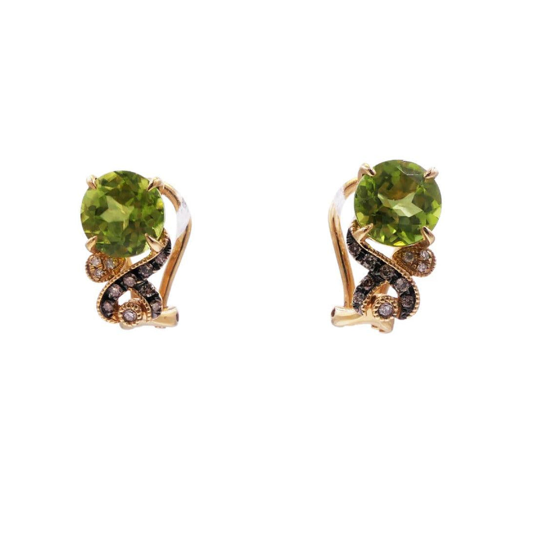 Round Brilliant Cut Jungle Forest Green Peridot Champagne White Diamond Channel