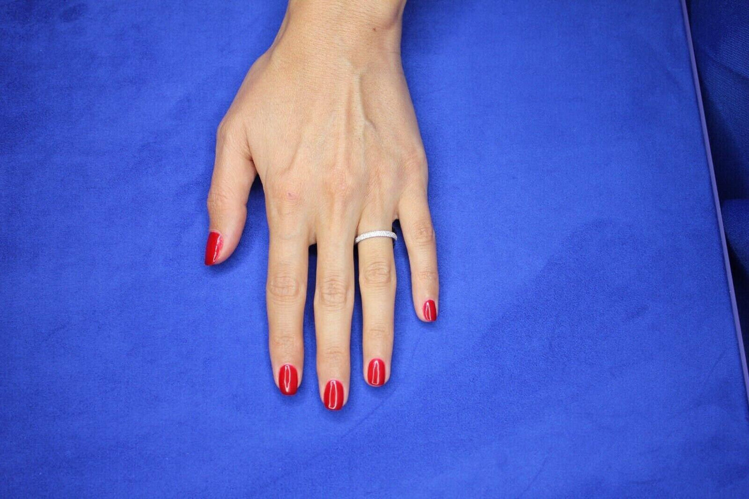 Round Diamond Pave Wedding Thin Stackable Dainty Band 18 Karat White Gold Ring