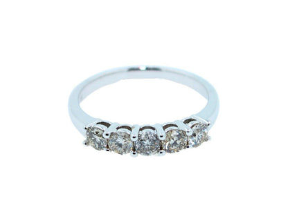 Round Shape Brilliant Cut Silvery Grey Warm Diamond 5 Stone Eternity Stackable C