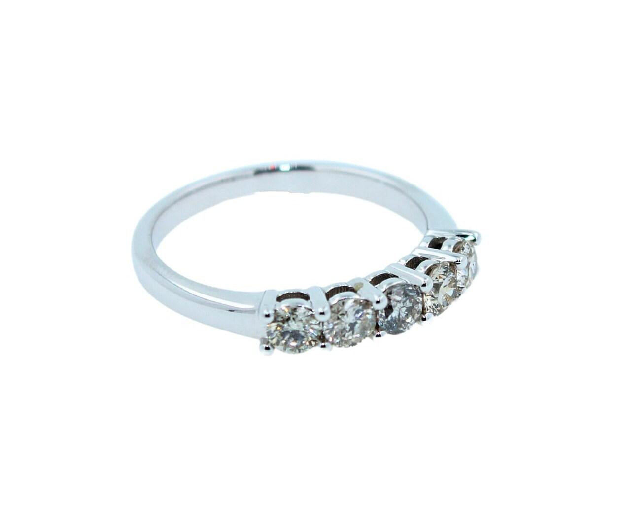 round shape brilliant cut silvery grey warm diamond 5 stone eternity stackable c