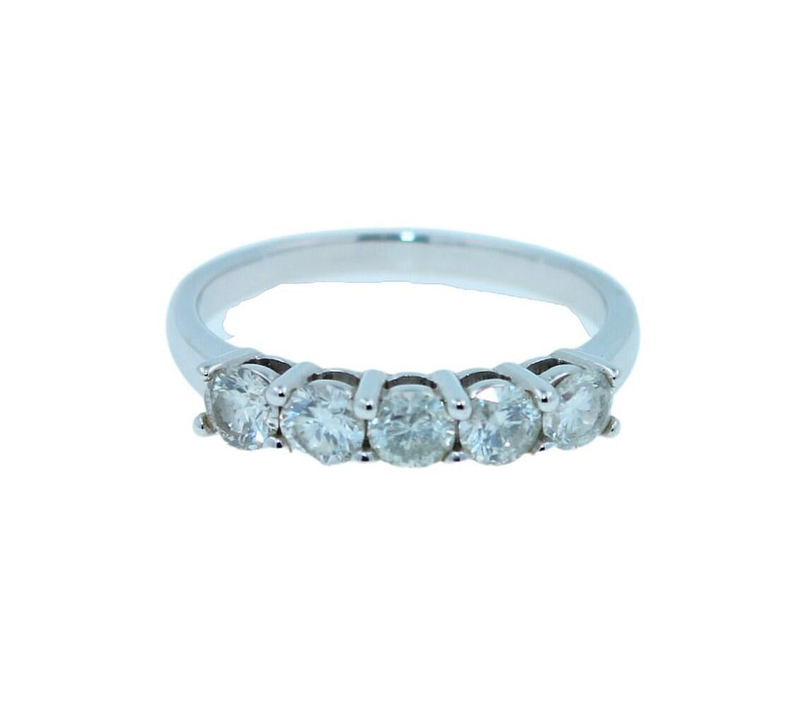 Round Shape Brilliant Cut Silvery White Diamond 5 Stone Eternity 1 Carat Stackab