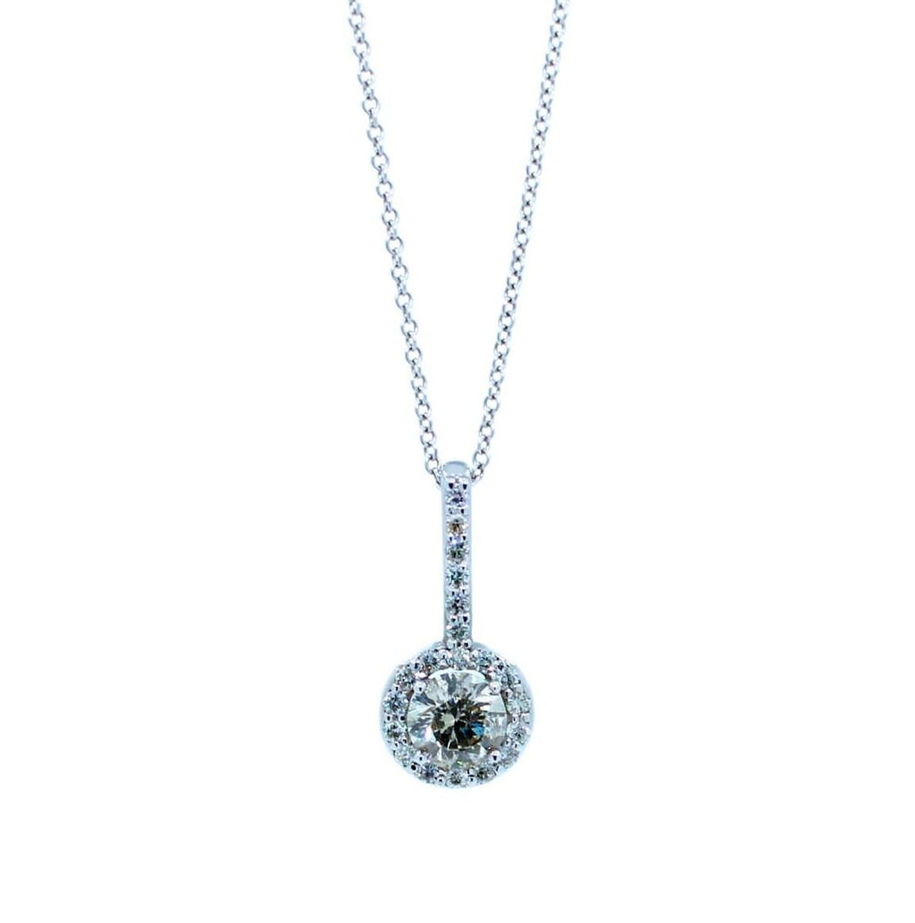 Round Shape Brilliant Cut Solitaire Diamond Pave Halo Set 14 Karat White Gold Da