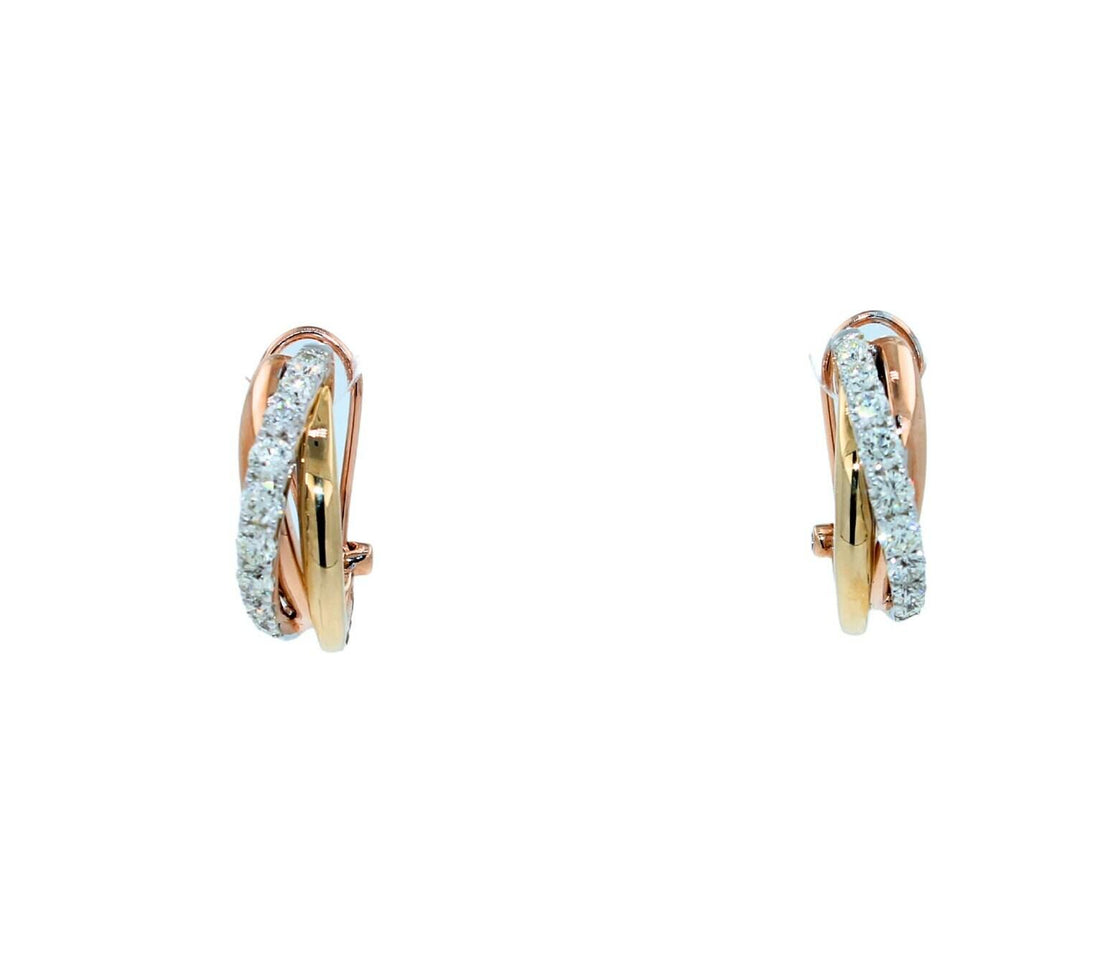 Round Shape Brilliant Cut White Diamonds Pave Set 14k Triple Tone White Yellow G