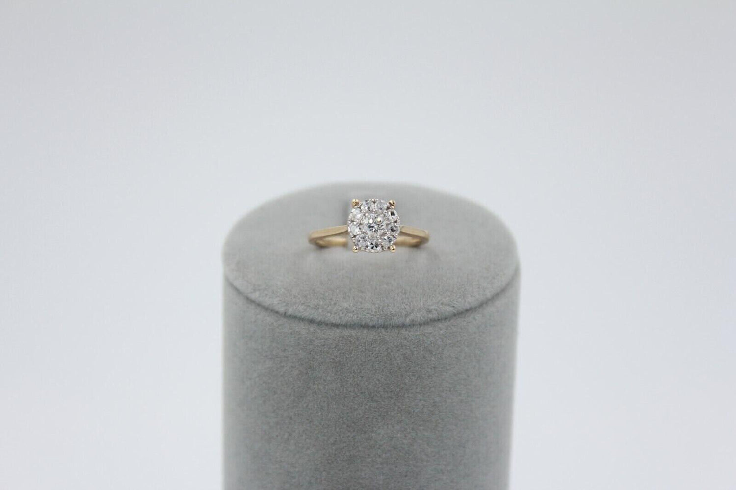 Round White Brilliant Cut Diamond Pave Halo Set Illusion 14K Yellow Gold Classic