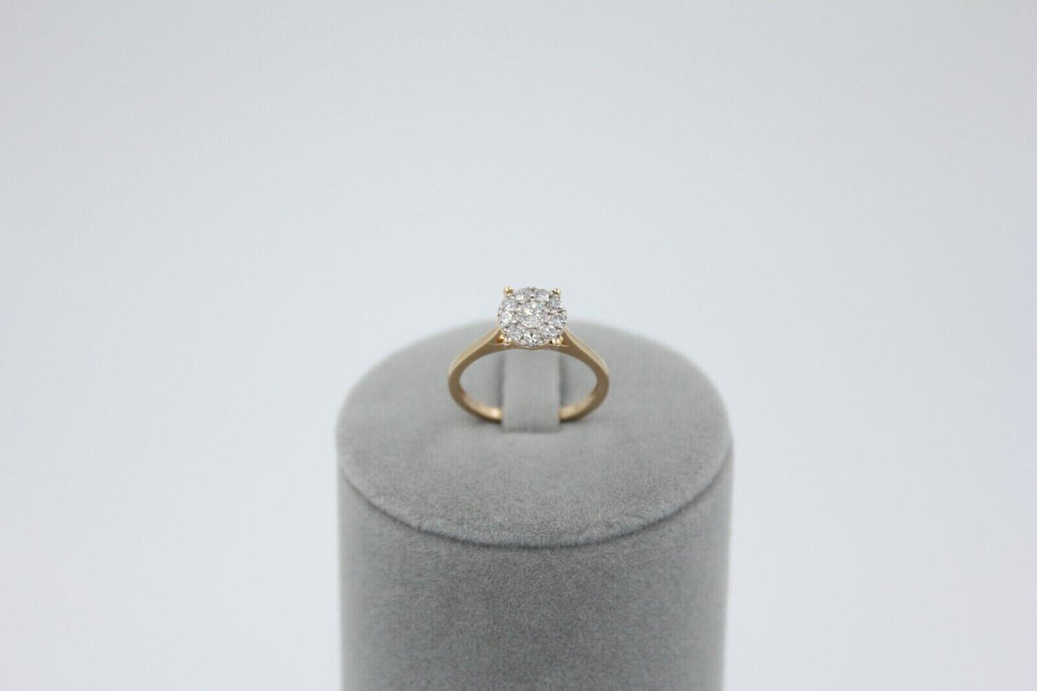 Round White Brilliant Cut Diamond Pave Halo Set Illusion 14K Yellow Gold Classic