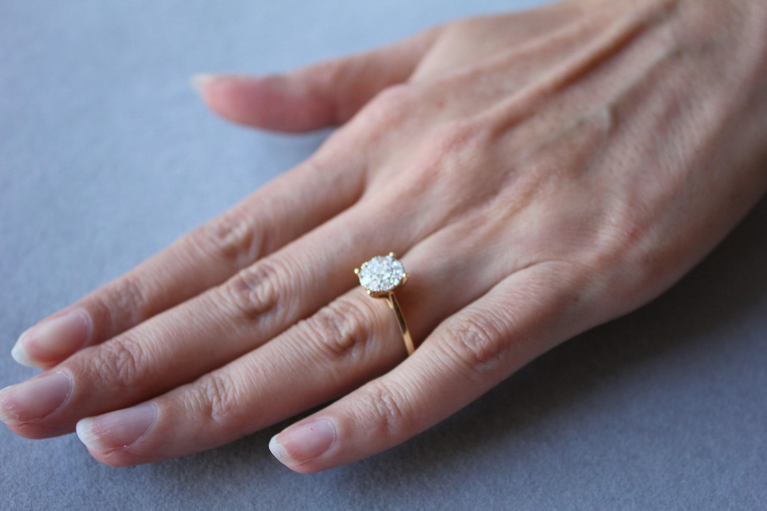Round White Brilliant Cut Diamond Pave Halo Set Illusion 14K Yellow Gold Classic