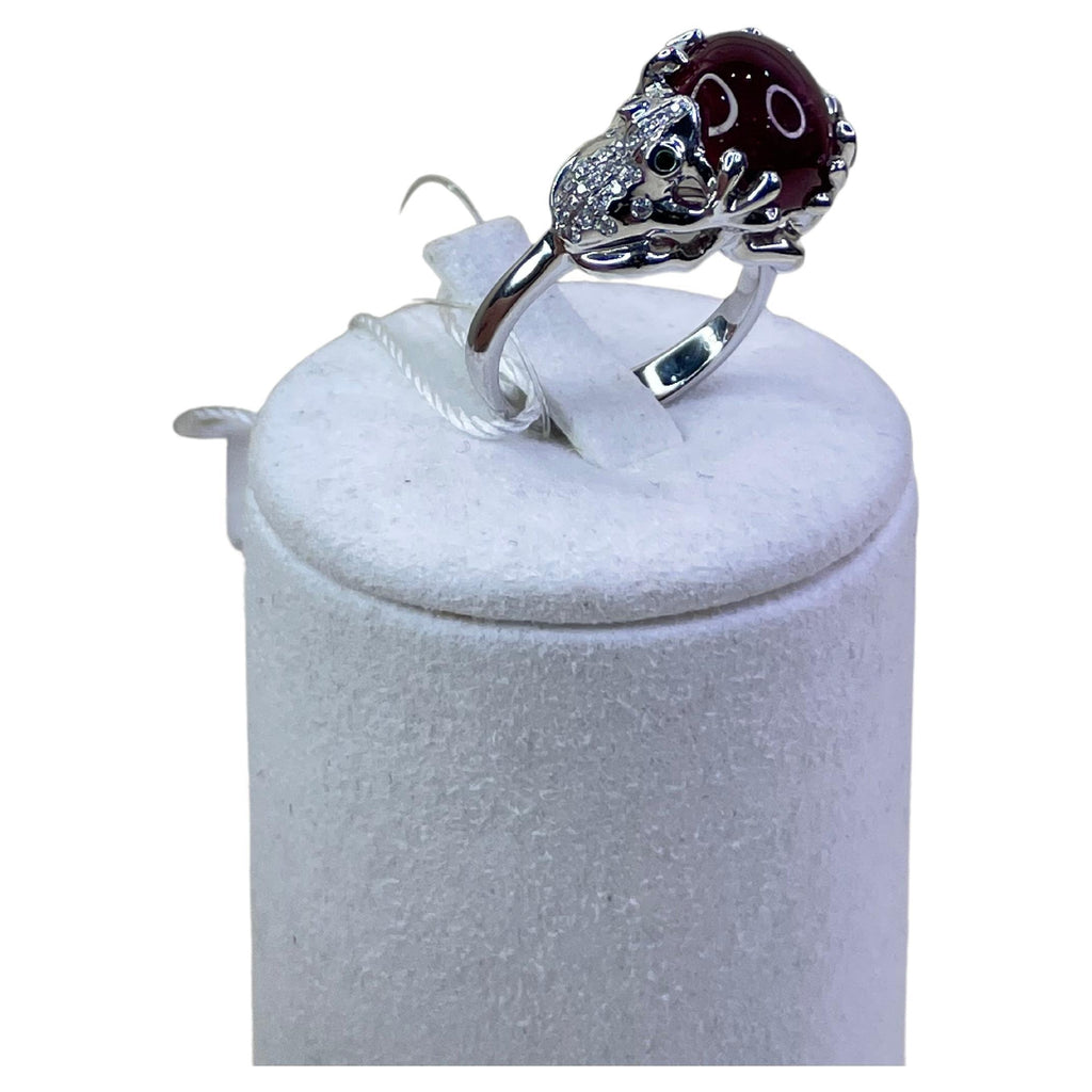 Rubellite Pink Tourmaline Diamond Pave Double Frog 18 Karat White Gold Ring