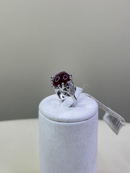 Rubellite Pink Tourmaline Diamond Pave Double Frog 18 Karat White Gold Ring