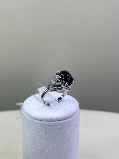 Rubellite Pink Tourmaline Diamond Pave Double Frog 18 Karat White Gold Ring