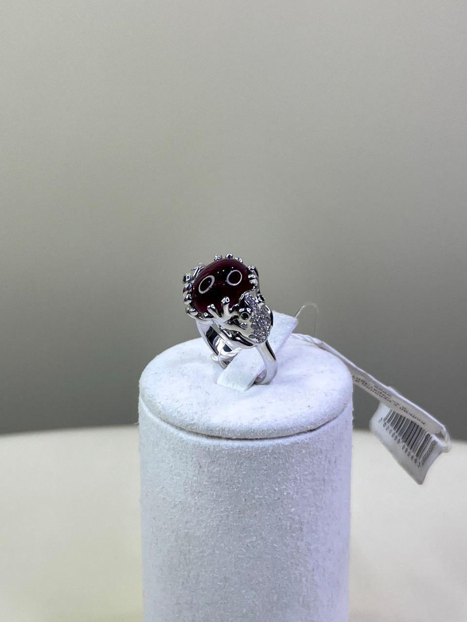 Rubellite Pink Tourmaline Diamond Pave Double Frog 18 Karat White Gold Ring
