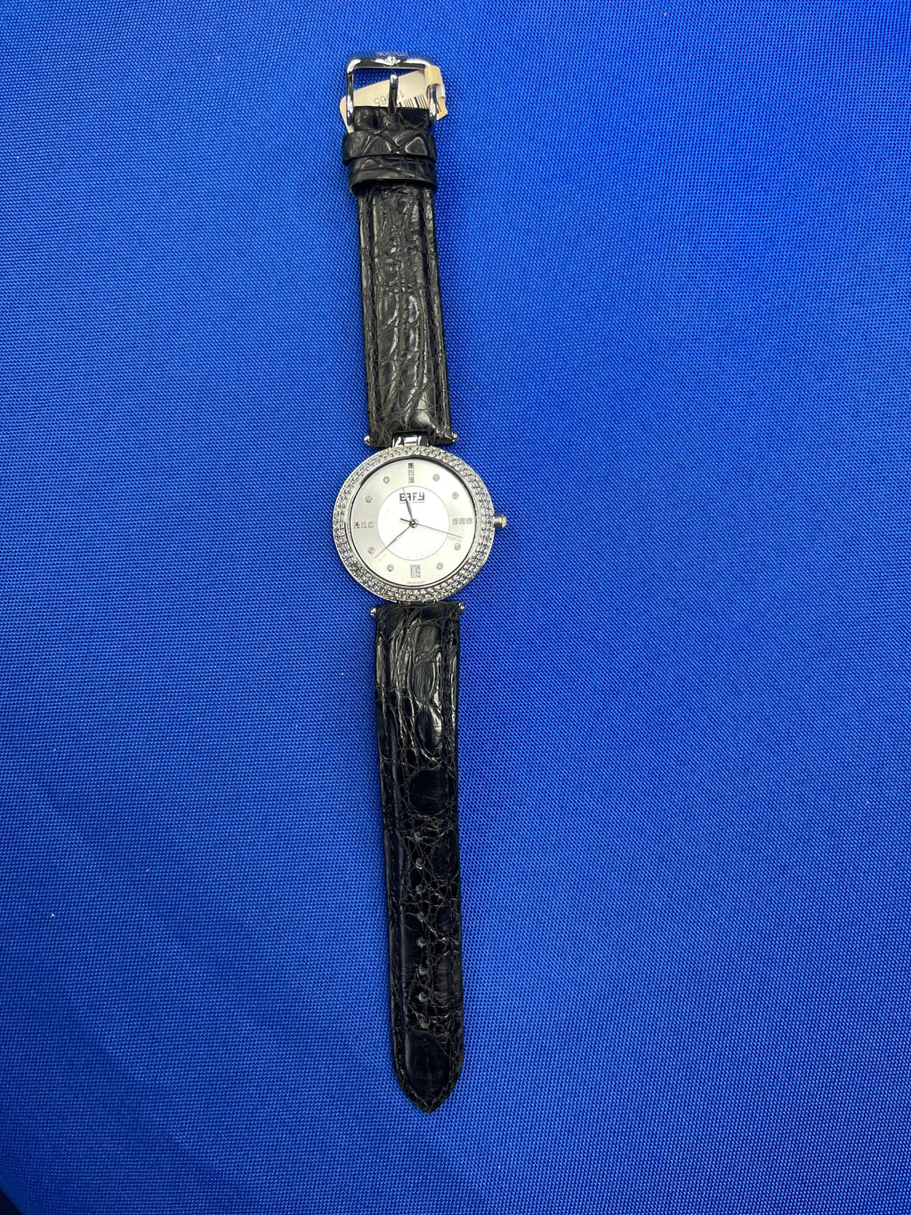 Sapphires & Diamonds Pave Dial Luxury Swiss Quartz Exotic Leather Band Watch