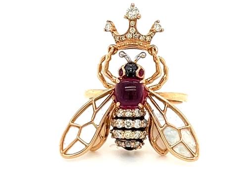 pink tourmaline & diamond pave bee 18k rose gold animal ring