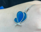 Blue Agate Wings & Diamonds Butterfly Fantasy 18K White Gold Pendant Necklace
