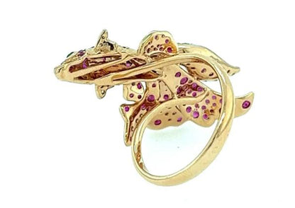 Sea Koi Fish Ruby & Diamond Pave & Green 18K Rose Gold Animal Ring