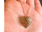 Lion Brown & White Diamond Ruby 18K Rose Gold Pendant Necklace
