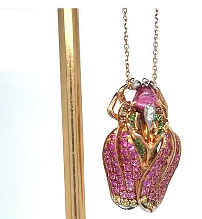 Bug Pink Tourmaline Diamond Sapphire & Garnet 18K Rose Gold Pendant Necklace