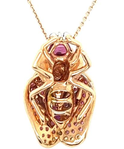 Bug Pink Tourmaline Diamond Sapphire & Garnet 18K Rose Gold Pendant Necklace