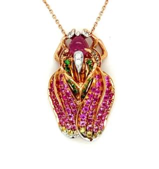 Bug Pink Tourmaline Diamond Sapphire & Garnet 18K Rose Gold Pendant Necklace