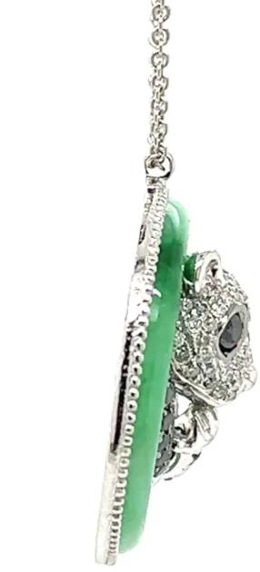 Panda Bear Jade Black &amp; White Diamond 18K White Gold Pendant Necklace