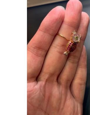 Owl Bird Orange Sapphire Pink Sapphire Ruby & Diamond 18K Rose Gold Ring