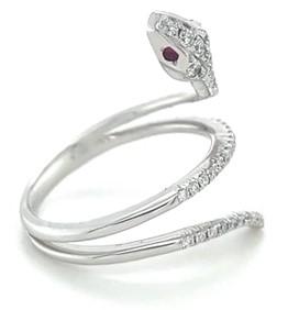 White Diamond Ruby 18K White Gold Snake Ring