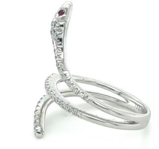White Diamond Ruby 18K White Gold Snake Ring