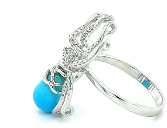 Turquoise White Diamond 18K White Gold Spider Insect Animal Ring
