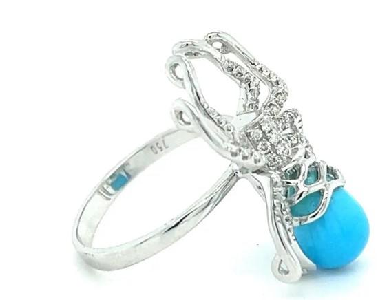 Turquoise White Diamond 18K White Gold Spider Insect Animal Ring