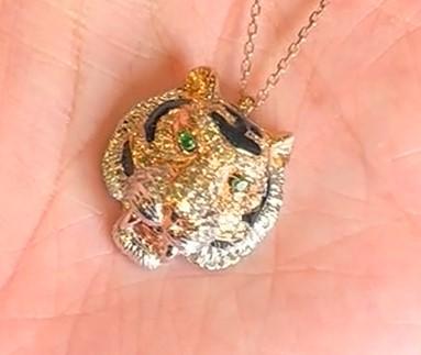 Tiger Fancy Diamond Onyx & Ruby 18K Rose & White Gold Pendant Necklace